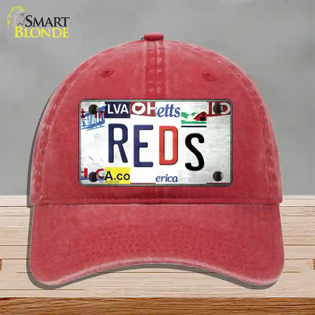 Reds Strip Art Novelty License Plate Hat Tag Unconstructed Cotton / Red