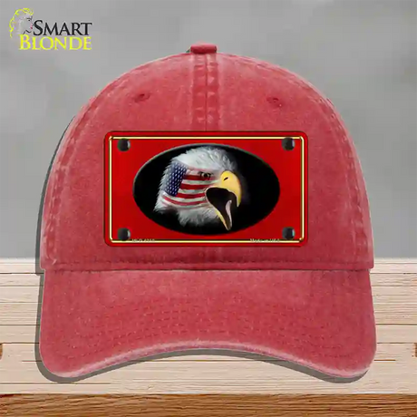 American Flag Eagle Red Novelty License Plate Hat Unconstructed Cotton / Red