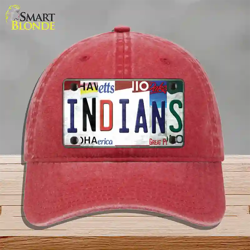 Indians Strip Art Novelty License Plate Hat Tag Unconstructed Cotton / Red