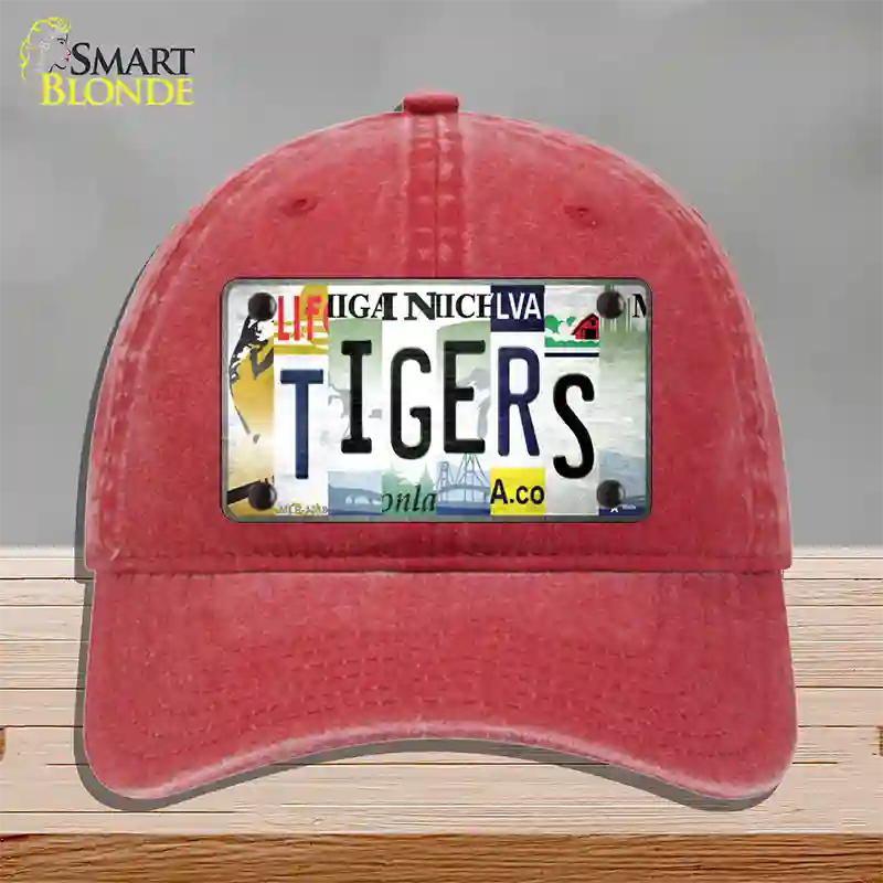 Tigers Strip Art Novelty License Plate Hat Tag Unconstructed Cotton / Red