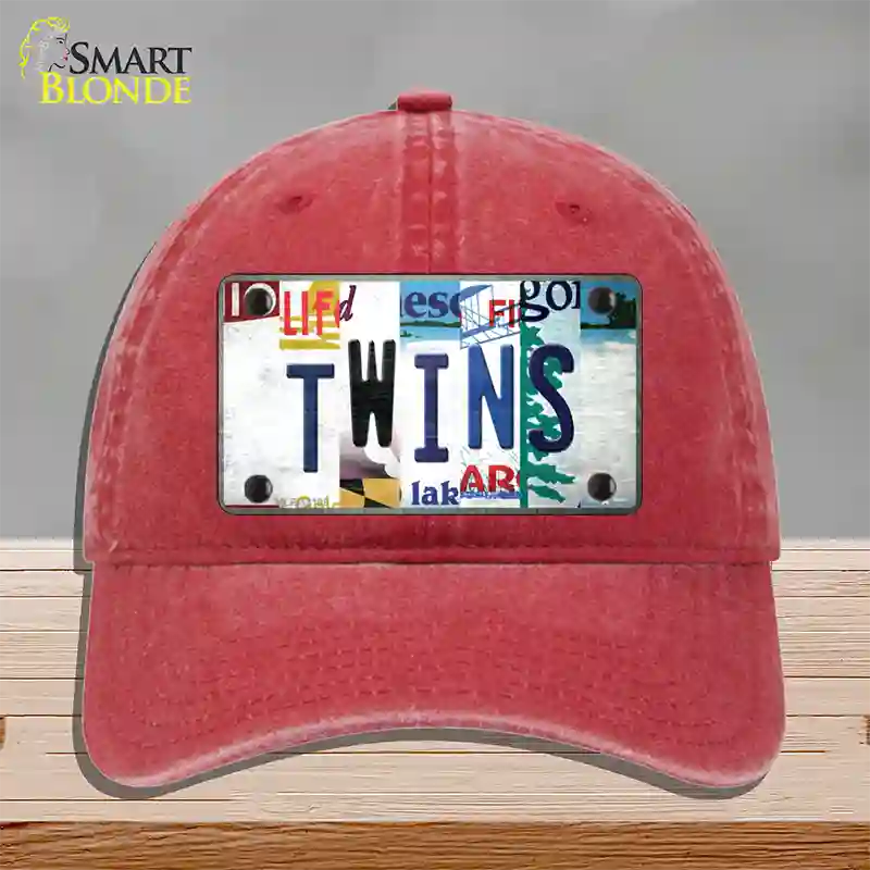 Twins Strip Art Novelty License Plate Hat Tag Unconstructed Cotton / Red