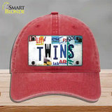 Twins Strip Art Novelty License Plate Hat Tag Unconstructed Cotton / Red