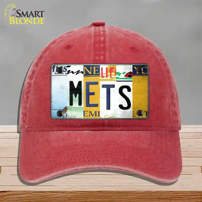 Mets Strip Art Novelty License Plate Hat Tag Unconstructed Cotton / Red