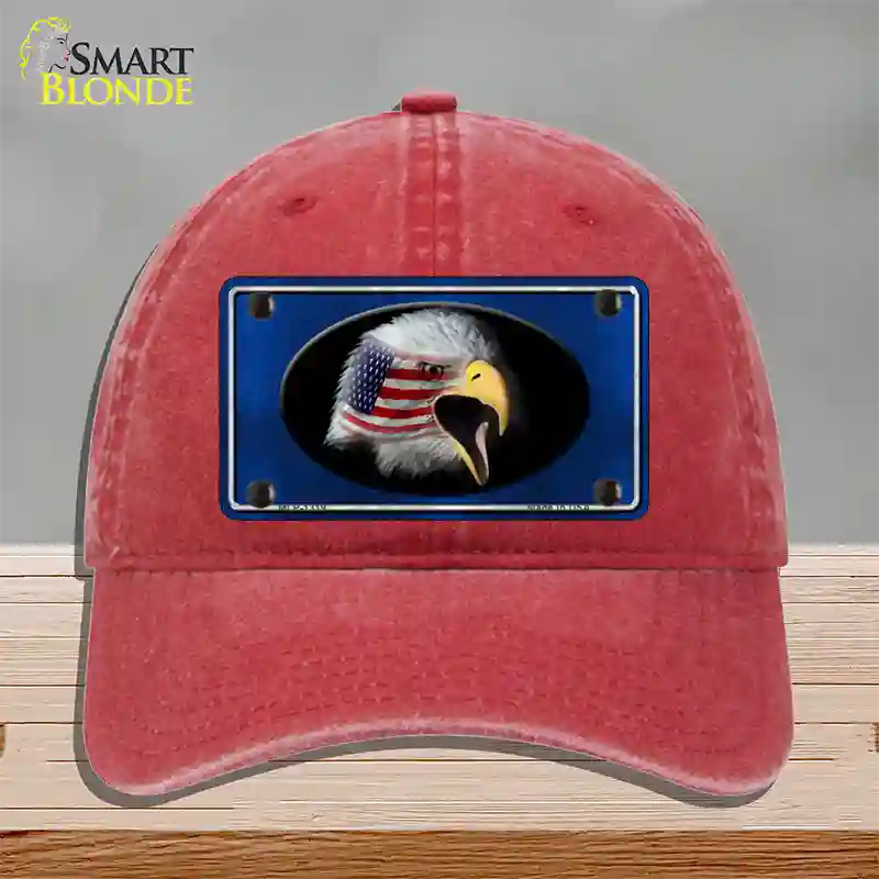 American Flag Eagle Blue Novelty License Plate Hat Unconstructed Cotton / Red