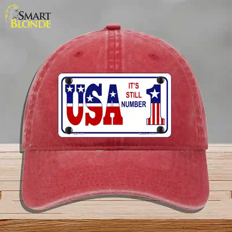 USA Still 1 Novelty License Plate Hat Unconstructed Cotton / Red