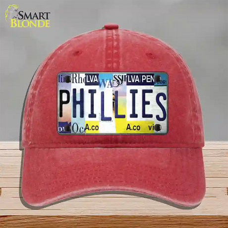 Phillies Strip Art Novelty License Plate Hat Tag Unconstructed Cotton / Red