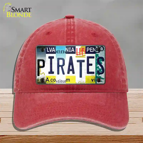 Pirates Strip Art Novelty License Plate Hat Tag Unconstructed Cotton / Red