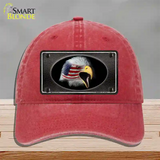 American Flag Eagle Black Novelty License Plate Hat Unconstructed Cotton / Red