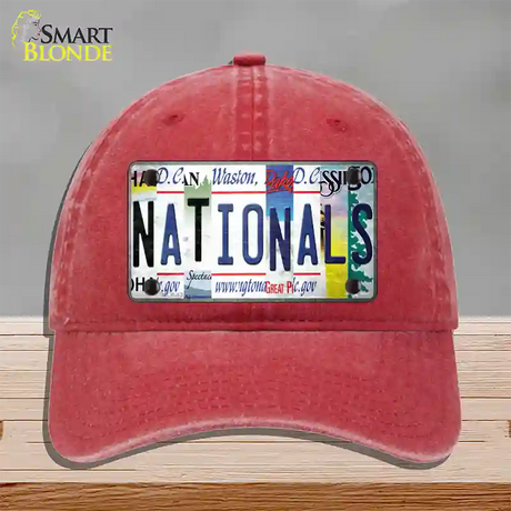 Nationals Strip Art Novelty License Plate Hat Tag Unconstructed Cotton / Red