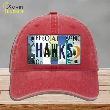 Hawks Strip Art Novelty License Plate Hat Tag Unconstructed Cotton / Red