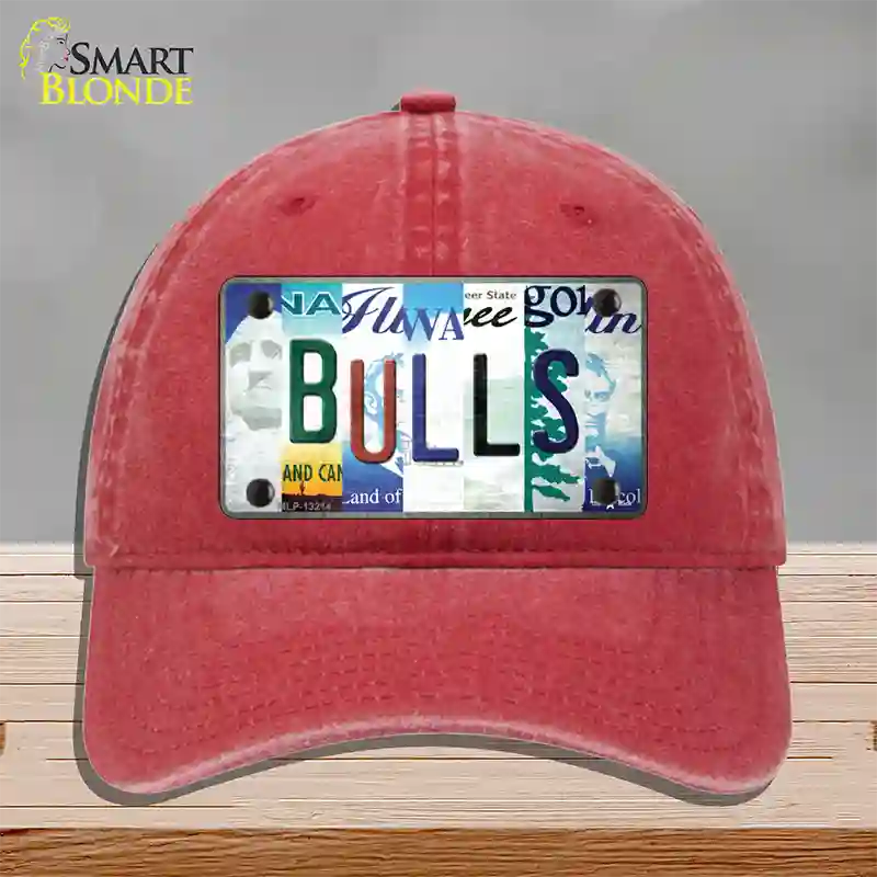 Bulls Strip Art Novelty License Plate Hat Tag Unconstructed Cotton / Red