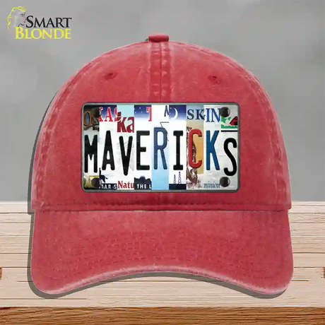 Mavericks Strip Art Novelty License Plate Hat Tag Unconstructed Cotton / Red