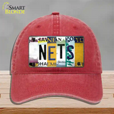 Nets Strip Art Novelty License Plate Hat Tag Unconstructed Cotton / Red