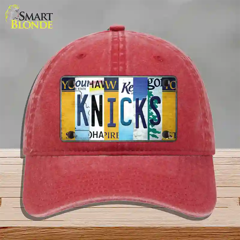 Knicks Strip Art Novelty License Plate Hat Tag Unconstructed Cotton / Red