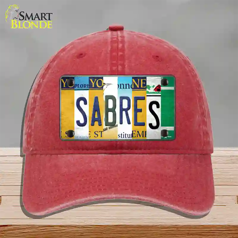 Sabres Strip Art Novelty License Plate Hat Tag Unconstructed Cotton / Red