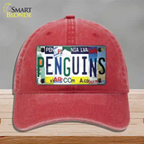 Penguins Strip Art Novelty License Plate Hat Tag Unconstructed Cotton / Red