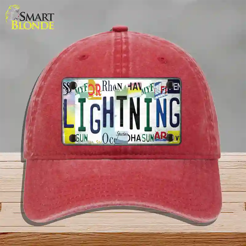 Lightning Strip Art Novelty License Plate Hat Tag Unconstructed Cotton / Red