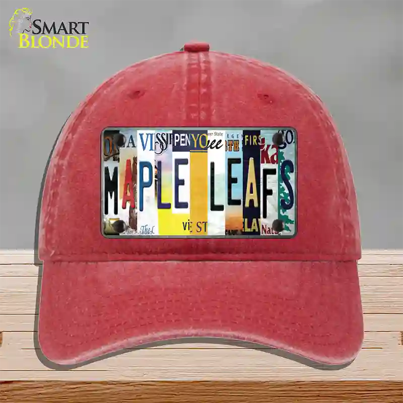 Maple Leafs Strip Art Novelty License Plate Hat Tag Unconstructed Cotton / Red