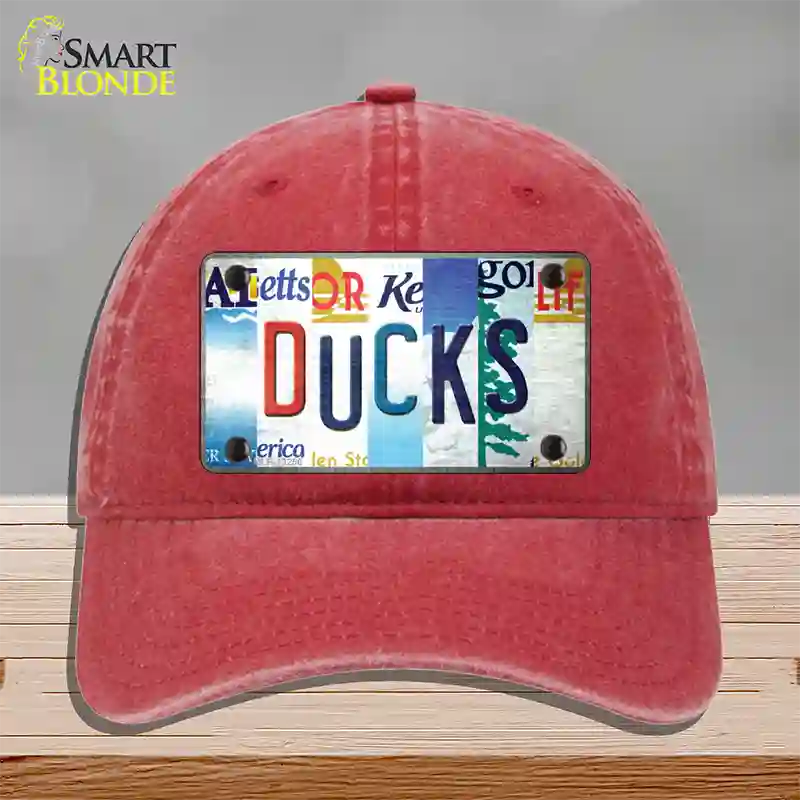 Ducks Strip Art Novelty License Plate Hat Tag Unconstructed Cotton / Red