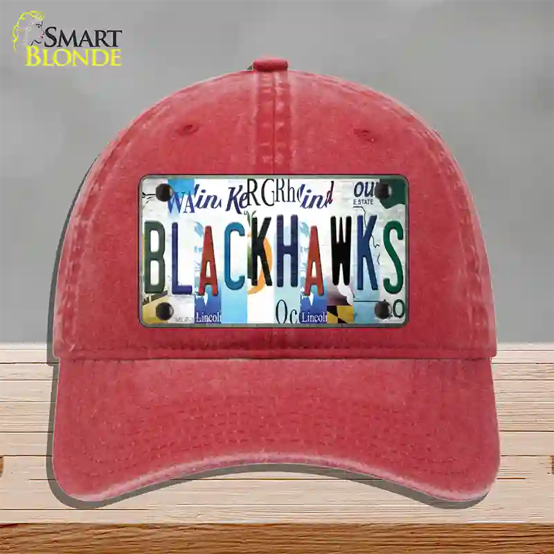 Blackhawks Strip Art Novelty License Plate Hat Tag Unconstructed Cotton / Red