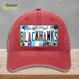 Blackhawks Strip Art Novelty License Plate Hat Tag Unconstructed Cotton / Red