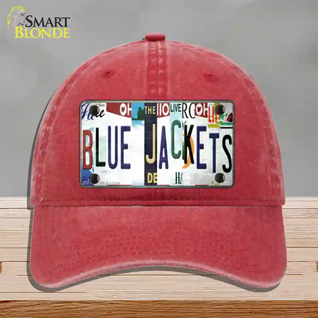 Blue Jackets Strip Art Novelty License Plate Hat Tag Unconstructed Cotton / Red