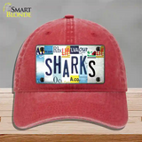 Sharks Strip Art Novelty License Plate Hat Tag Unconstructed Cotton / Red