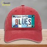 Blues Strip Art Novelty License Plate Hat Tag Unconstructed Cotton / Red