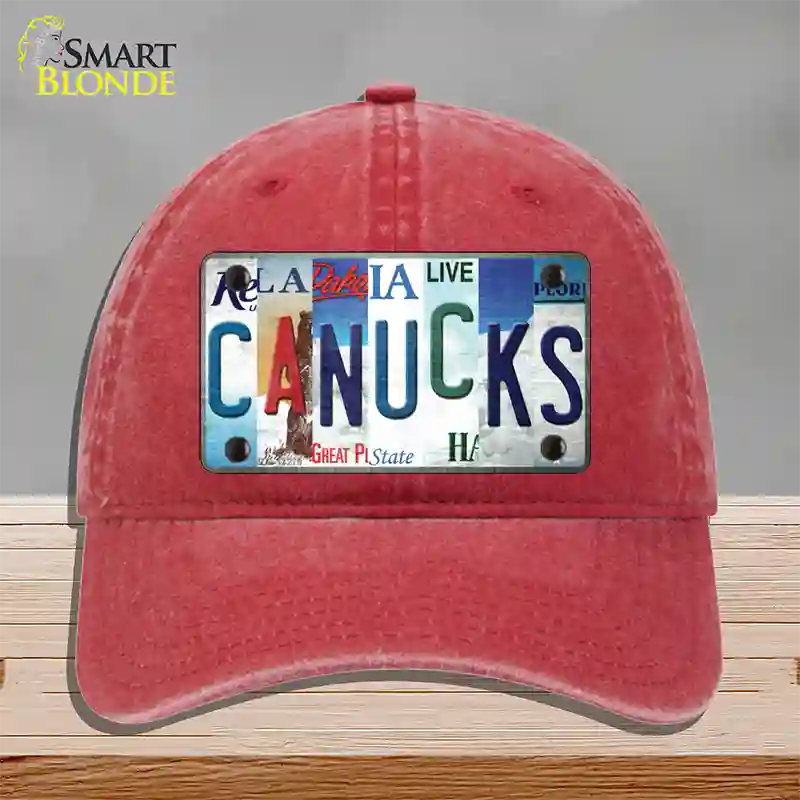 Canucks Strip Art Novelty License Plate Hat Tag Unconstructed Cotton / Red