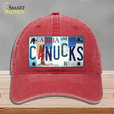 Canucks Strip Art Novelty License Plate Hat Tag Unconstructed Cotton / Red