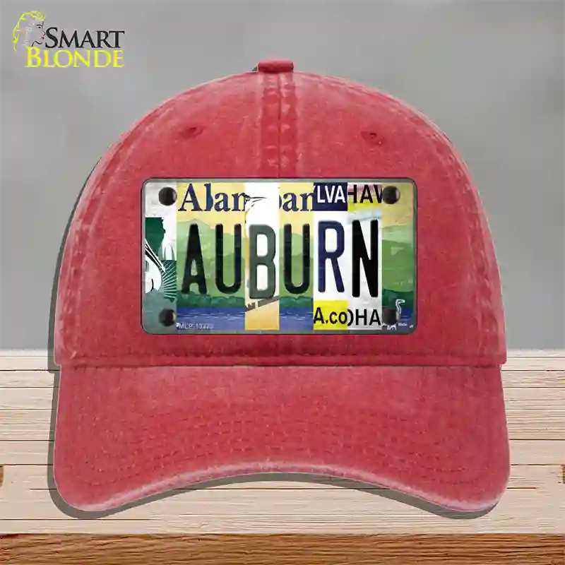 Auburn Strip Art Novelty License Plate Hat Tag Unconstructed Cotton / Red