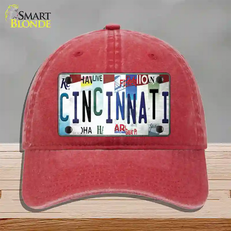 Cincinnati Strip Art Novelty License Plate Hat Tag Unconstructed Cotton / Red