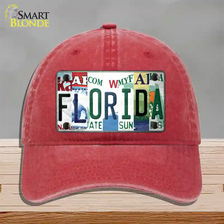 Florida Strip Art Novelty License Plate Hat Tag Unconstructed Cotton / Red