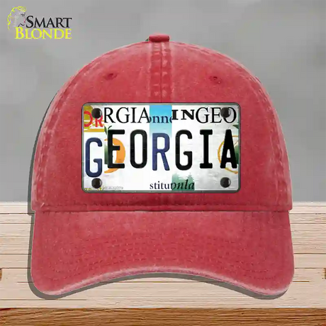 Georgia Strip Art Novelty License Plate Hat Tag Unconstructed Cotton / Red