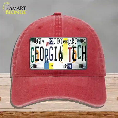 Georgia Tech Strip Art Novelty License Plate Hat Tag Unconstructed Cotton / Red