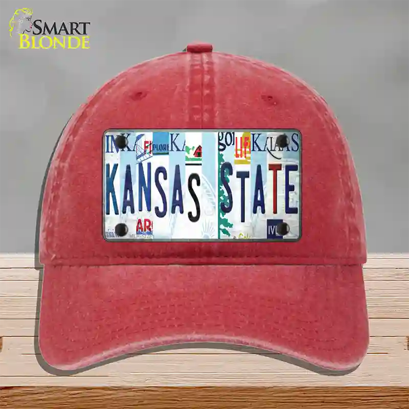 Kansas State Strip Art Novelty License Plate Hat Tag Unconstructed Cotton / Red