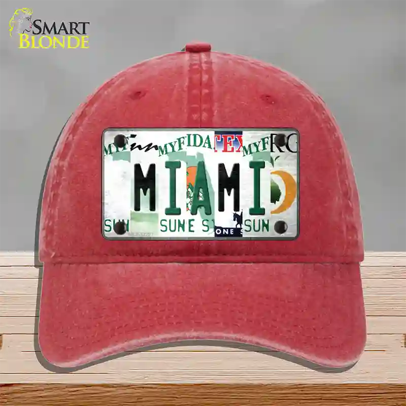 Miami Strip Art Novelty License Plate Hat Tag Unconstructed Cotton / Red