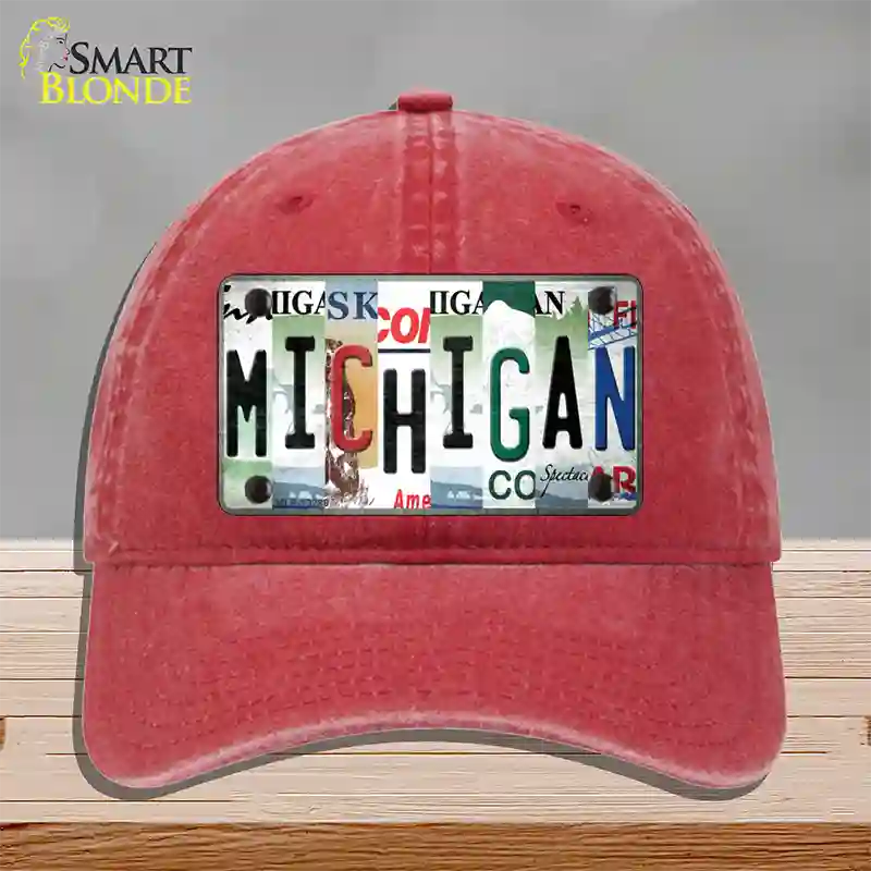 Michigan Strip Art Novelty License Plate Hat Tag Unconstructed Cotton / Red