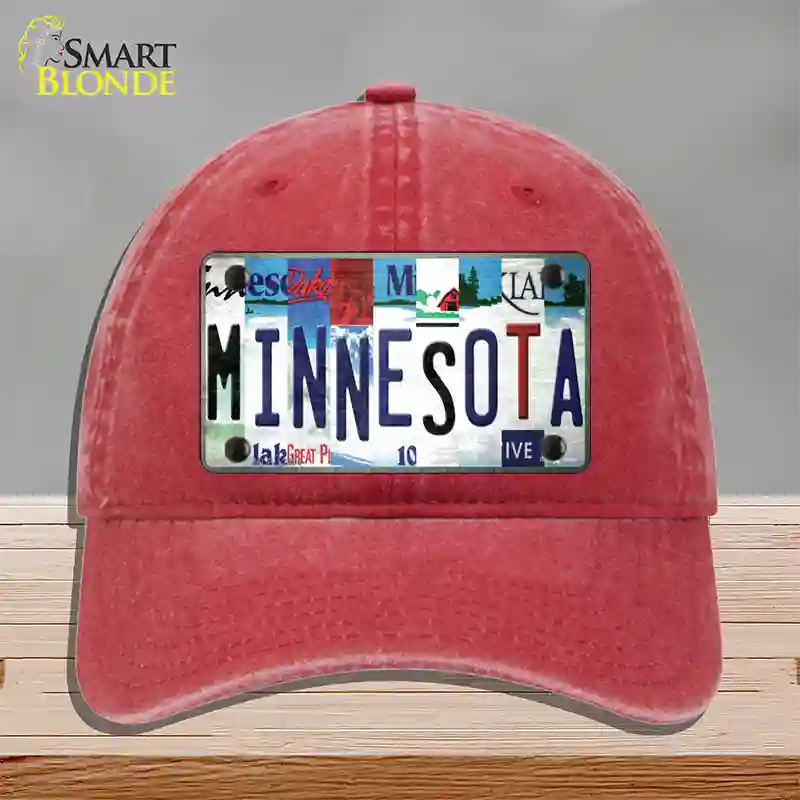 Minnesota Strip Art Novelty License Plate Hat Tag Unconstructed Cotton / Red