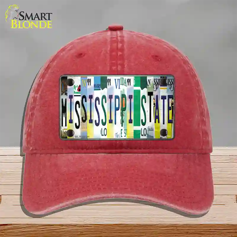 Mississippi State Strip Art Novelty License Plate Hat Tag Unconstructed Cotton / Red