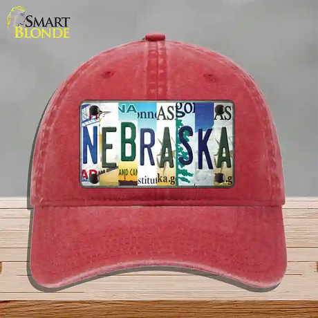 Nebraska Strip Art Novelty License Plate Hat Tag Unconstructed Cotton / Red