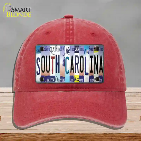 South Carolina Strip Art Novelty License Plate Hat Tag Unconstructed Cotton / Red