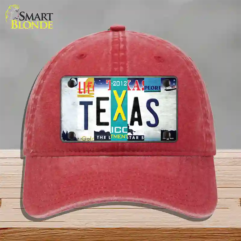 Texas Strip Art Novelty License Plate Hat Tag Unconstructed Cotton / Red