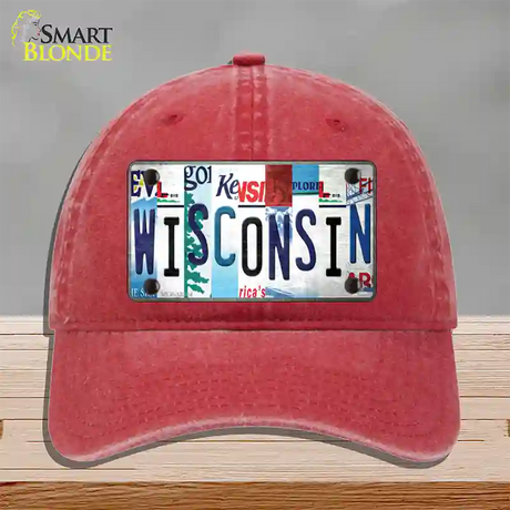 Wisconsin Strip Art Novelty License Plate Hat Tag Unconstructed Cotton / Red