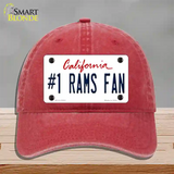 Number 1 Rams Fan Novelty License Plate Hat Tag Unconstructed Cotton / Red