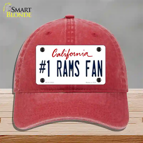 Number 1 Rams Fan Novelty License Plate Hat Tag Unconstructed Cotton / Red