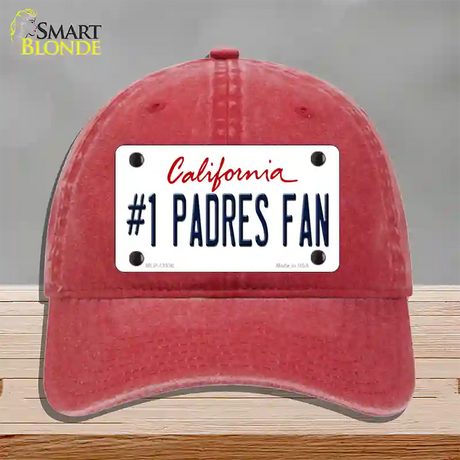 Number 1 Padres Fan Novelty License Plate Hat Tag Unconstructed Cotton / Red