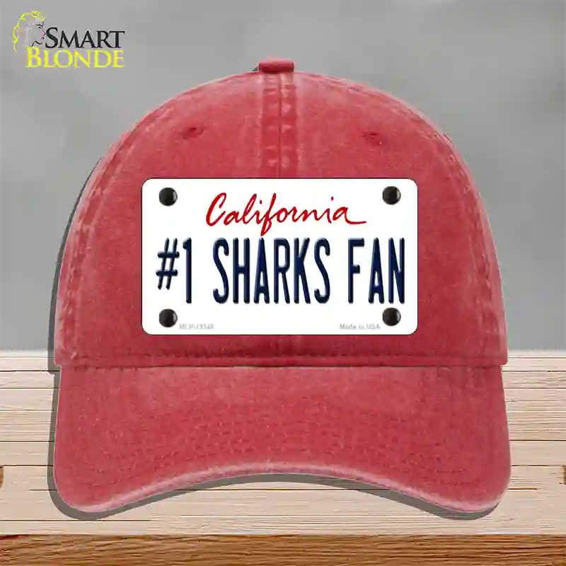 Number 1 Sharks Fan Novelty License Plate Hat Tag Unconstructed Cotton / Red