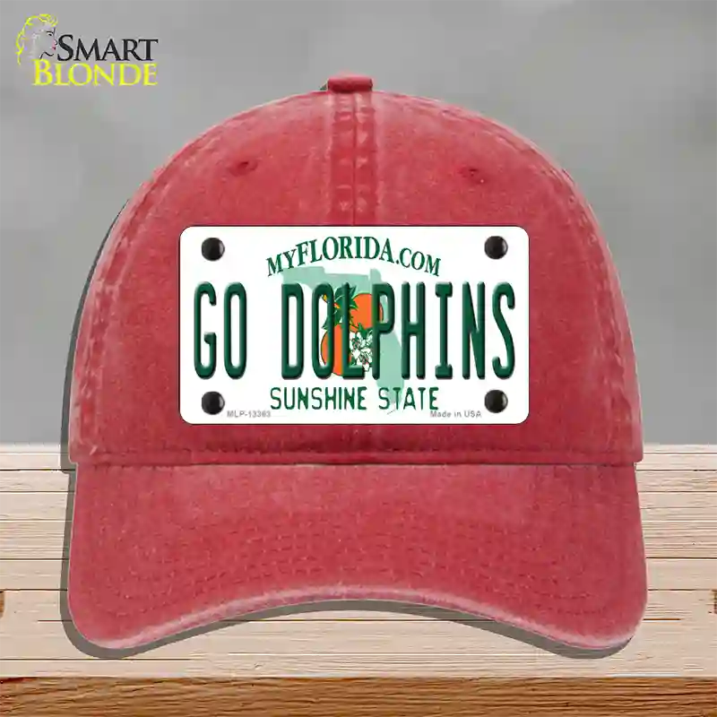 Go Dolphins Novelty License Plate Hat Tag Unconstructed Cotton / Red