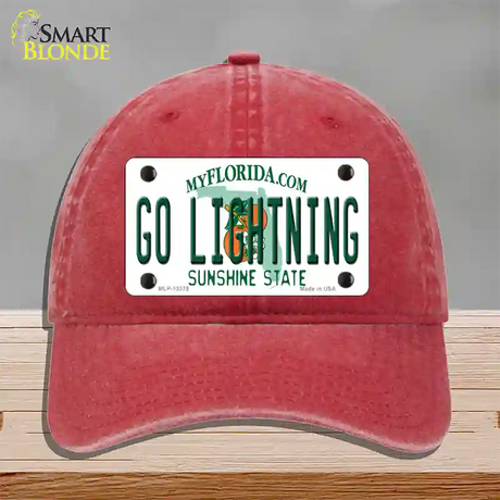 Go Lightning Novelty License Plate Hat Tag Unconstructed Cotton / Red